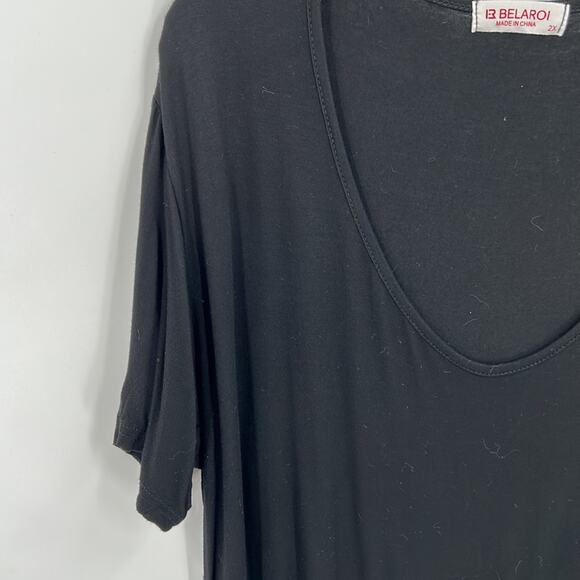 Women's Plus Size V Neck Black Short Sleeve Top Tunic Size 2 X - Picture 5 of 11